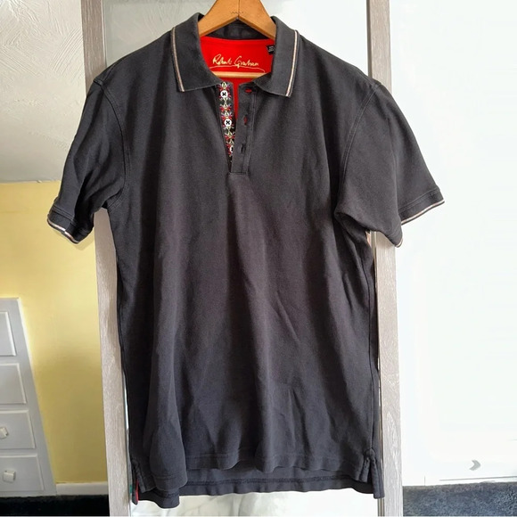 Robert Graham Knowledge‎ Wisdom Truth Polo Shirt Size M Black Floral Embroidered - Picture 5 of 10